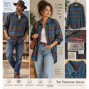 The Territory Ahead XXL-1 100% Cotton Striped Shirt Men's Oversized Boho Artisan